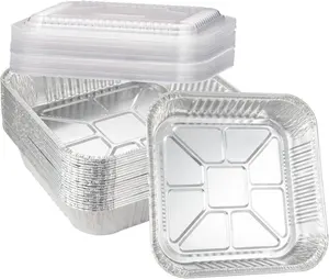Sartenes de papel de aluminio desechables con tapas, latas cuadradas de cocina, contenedores portátiles de alimentos, 8x8