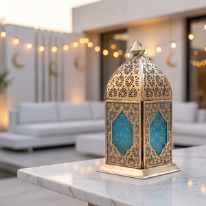 Manufacturers <b>Brass</b> Antique Metal Moroccan Candle <b>Lantern</b> with Floral Glass for Ramadan Decoration - Product Image 2