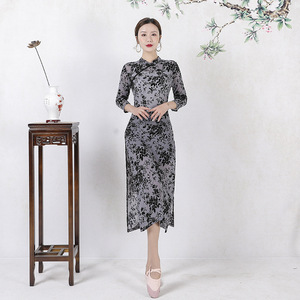 ชุดเดรสยาวสไตล์จีนชุดกี่เพ้าชุดเดรสยาวสไตล์เรียบง่ายผ่าข้าง - Product Image 4