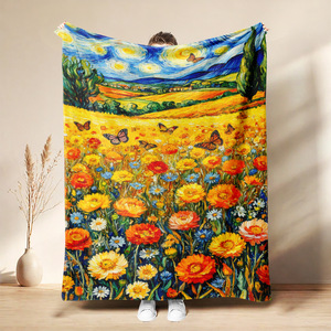 Manta de lana personalizada con estampado de girasoles y diseño artístico de chica, ideal para dormitorio, sofá, decoración del hogar, viajes o como regalo. - Product Image 2