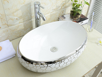 Lavabo en céramique plaqué or luxueux KD-03GBF pour salle de bain, articles sanitaires de Chaozhou, design argenté, lavabo en forme d'œuf