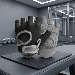 Gants de fitness demi-doigts noirs et gris en maille avec sangle de poignet réglable pour la musculation, le cyclisme et l'entraînement - Product Image 3