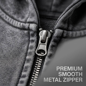 Sweat à capuche zippé personnalisé délavé dégradé en molleton épais, coupe courte et ample, avec poche à rivets métalliques, style streetwear vintage pour homme - Product Image 4