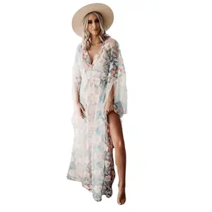 Embroidery Lace Boho Maternity Photography Long Dress See Through Bohemian Lace Pregnancy Photo Shoot Dresses