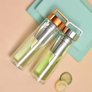 定制徽标品牌双层玻璃瓶制造商销售茶果过滤器水瓶带盖 - Product Image 5