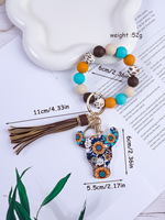 Perles en bois multicolores léopard avec pendentif tête de vache Highland, bracelet porte-clés