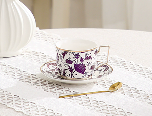 European Purple Flower Pattern Ceramic <b>Tea</b> <b>Cup</b> <b>and</b> Plate <b>Set</b> Modern Design Porcelain Drinkware for Gifts - Product Image 4