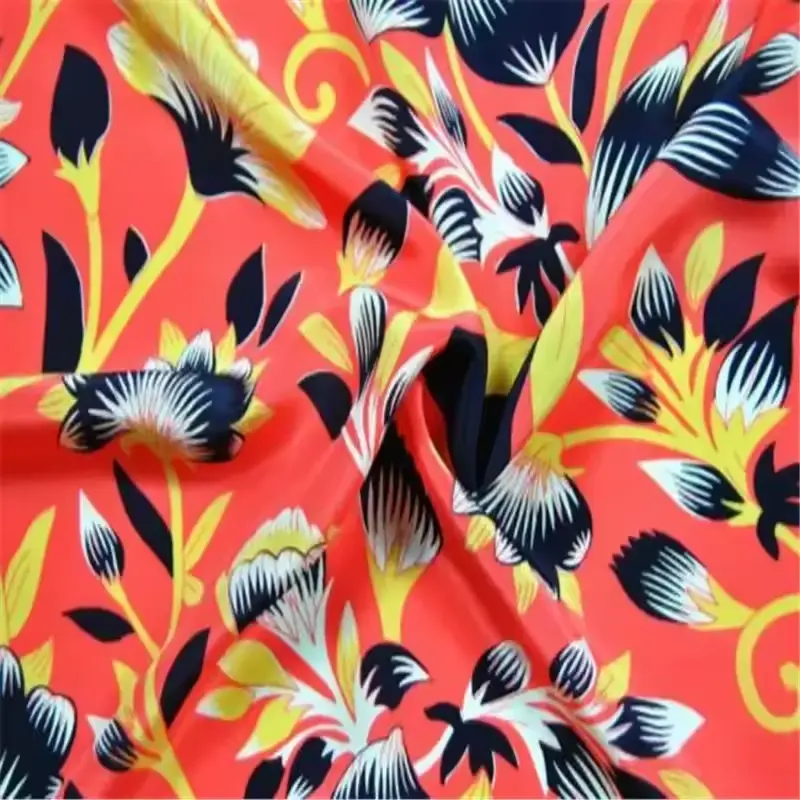 Hellorange afrikanischer Stil Blumenbild gedruckt 100% reine Seide Crepe de Chine Stoff für Sommerkleid