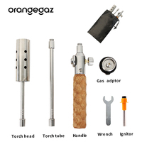 Torche à gaz portable Orangegaz, 3 pièces, longueur réglable, en aluminium, avec poignée en bois, pour le camping en plein air, allumage du charbon de bois.