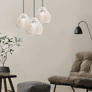 Bohemian Cotton <b>Rope</b> Lampshade Bell Shape Off White 5mm Eco Friendly Fabric Pendant <b>Light</b> For Living Room Guesthouse Hotel - Product Image 2