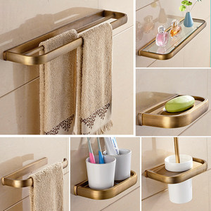 Ensemble d'accessoires de salle de bain standard en cuivre massif, à fixation murale : porte-serviettes, panier de rangement, porte-savon, porte-brosse WC - Product Image 4