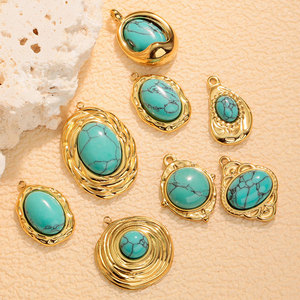 Pendentifs vintage en acier inoxydable 316L plaqué or 14k 18k, non ternissables, avec breloques turquoise pour la fabrication de colliers, bracelets et bijoux - Product Image 1