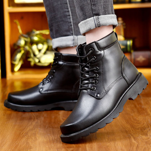 Botas de Nieve de Cuero para Hombre, Tacón Medio, Cordones Delanteros, Color Sólido, Botas de Invierno para Exteriores, Estilo Martin - Product Image 1