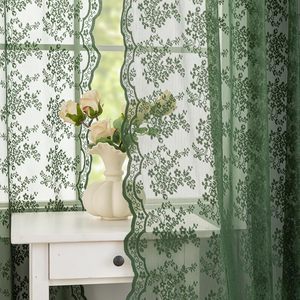 Vintage Bohemian çiçek dantel perdeler ev dekor için 63 inç uzun yosun koyu yeşil - Product Image 1