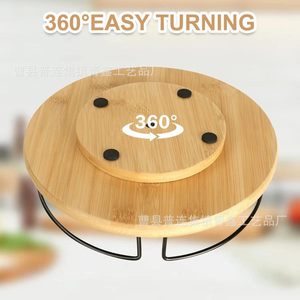 Wooden <b>Spice</b> <b>Rotating</b> Storage <b>Rack</b> Round Turntable Kitchen Countertop Organizer Standing Type Multipurpose - Product Image 3