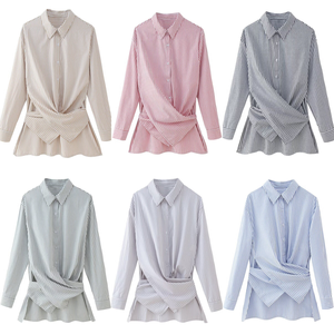 4606 Camicetta Trendy Primaverile con Collo Rovesciato, Stampa a Righe, Manica Lunga, Stile Streetwear, Blusa Unica con Dettaglio Incrociato, Camicia Casual da Donna - Product Image 6