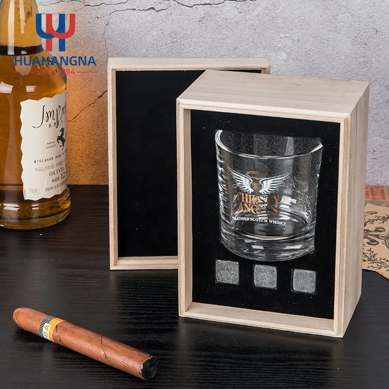 Premium Whiskey Glass and Stones Set Custom Logo Old Fashioned Bourbon Crystal Whisky Glass Gift Set for Cocktail Shot Liquor