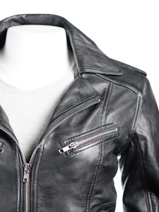 Wholesale Custom Made Black <b>Sheep</b> <b>Skin</b> Rock Star Biker Style Leather <b>Jacket</b> Women Breathable Plus Size New Arrival Winter Season - Product Image 4
