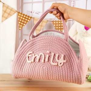 Personalised Nappy Caddy Organizer, Cotton Rope Woven Name, Newborn <b>Diaper</b> With Dividers, Portable Storage Basket - Product Image 2