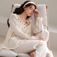 Nuage coton femmes décontracté pyjamas ensembles automne printemps chemises de nuit doux à volants bord fleur imprimé vêtements de nuit