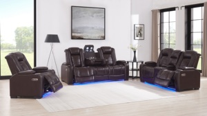Set <span class=keywords><strong>di</strong></span> Divani per Home Theater <span class=keywords><strong>di</strong></span> Lusso in Stile Europeo Moderno con Sedili Reclinabili Elettrici in Ecopelle, Arredamento per Soggiorno - Product Image 2