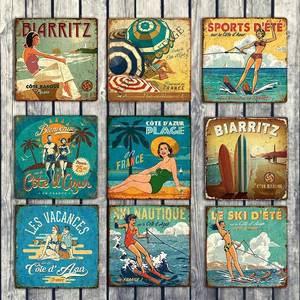 Panneaux en métal de style campagnard américain avec logo vintage de plage, décoration murale pour café, pub, salon - Product Image 3
