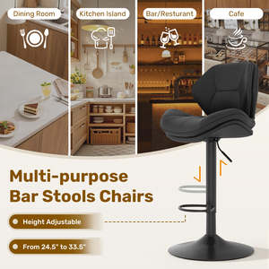 Modern <b>Adjustable</b> <b>Height</b> Swivel Bar <b>Stool</b> with Backrest Double-Layer Cushion PU Leather Bar Chair for Kitchen Island Pub Counter - Product Image 4