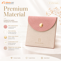 Pochette à bijoux en microfibre bicolore abricot beige et rose avec fermeture à bouton, logo personnalisé, vente en gros OEM, pour bagues, boucles d'oreilles et cosmétiques