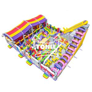 Parque temático de ciudad al aire libre, centro de juegos inflable de 29 pies de altura, tobogán de avión, carrera de obstáculos comercial para niños y adultos para alquiler de fiestas - Product Image 1