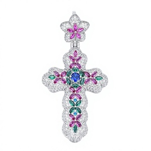 Colgante de Cruz Religiosa con Incrustaciones de Zirconia, Plata 925, Moissanita, Aleación, Amuleto Unisex para Regalo Cristiano - Product Image 1