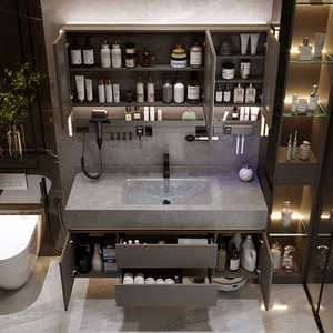 Modern Luxury Solid Wood & MDF Bathroom Vanity Unit with Lacquer Finish Wall-Mounted Basin Cabinet and Smart Mirror - Product Image 5