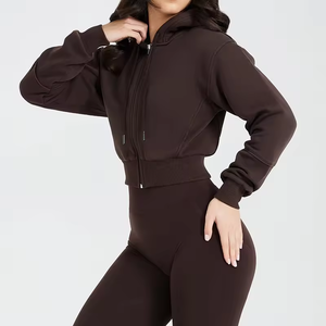 Logo personnalisé femmes Full Zip Fitness Hoodies Cordon Pull Femmes <span class=keywords><strong>Chaud</strong></span> <span class=keywords><strong>à</strong></span> manches longues Active Tops Workout Hoodies pour Femmes - Product Image 3