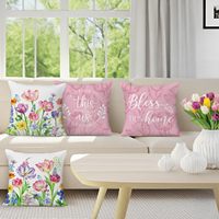 4 housses de coussin florales printanières roses, motif papillon floral coloré, idéales pour la décoration de la maison et de la terrasse