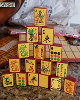Set Mahjong Mewah Modern Amerika dengan Pinggiran Merah, Ubin Akrilik Gading, Lengkap 160 Buah untuk Permainan Keluarga, Klub, dan Malam Santai