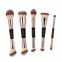 Kit de pinceaux de maquillage cosmétiques avec logo personnalisé, 5 pièces, pinceaux à paupières et à joues en poils synthétiques doux, tube en aluminium, manche en plastique
