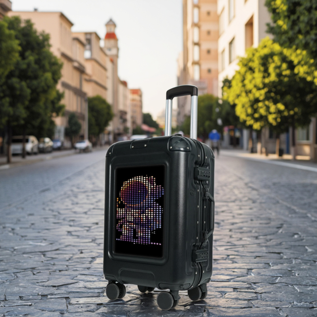 New Smart Image Changing Suitcase with bluetooth LED Light Display Aluminum Frame Travel Luggage 20inch Carry on Suitcase