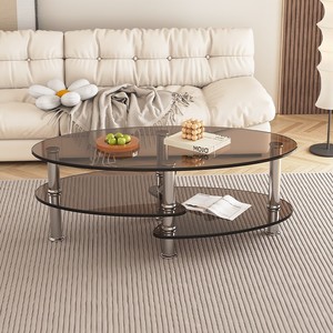Oval <b>Coffee</b> <b>Table</b> Tempered Glass 120x60x45 Cm Modern Living Room <b>Table</b> Minimalist Design - Product Image 2