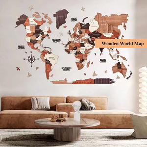 <span class=keywords><strong>Carte</strong></span> du monde en bois 3D Art grand décor mural Art mural pour la maison et la cuisine ou le bureau avec 3 options de taille différentes - Product Image 1