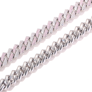 Collar de Cadena Cubana Romántico de 14 mm, Color Rosa y Blanco, con Micro Pavé de Circonitas, Plateado, Estilo Hip Hop de Lujo Ligero - Product Image 5