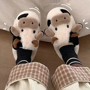 2023 Comfortable Cow Plush Slippers Winter Warm Indoor Home House Cartoon Animal Slippers