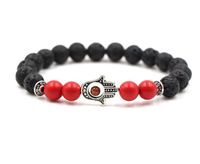 Bracelet extensible en pierre naturelle Hamsa perlée à la main oeil 8mm perles de protection en pierre de lave Yoga Chakra bijoux de guérison