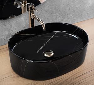 Lavabo de salle de bain MYN en marbre <span class=keywords><strong>noir</strong></span> <span class=keywords><strong>brillant</strong></span> italien, lavabo de salle à manger, lavabo de table - Product Image 1