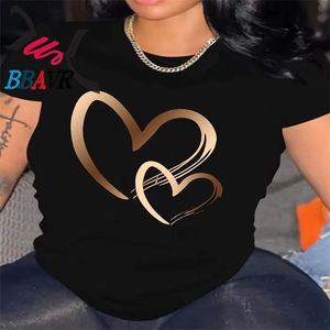 เสื้อยืดลำลองทรงหลวมลายกราฟิกหัวใจสำหรับผู้หญิงทันสมัย - Product Image 1