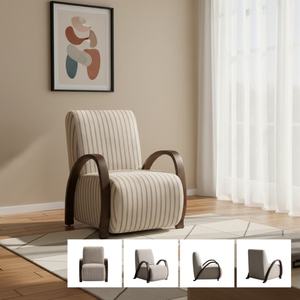 Fauteuil d'appoint moderne de luxe pour salon avec accoudoirs en bois massif cintrés, idéal pour salon, chambre, appartement, hôtel - Product Image 1