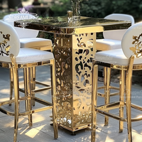 Ensemble de table et de chaises de bar moderne, mobilier de salle à manger d'hôtel, haut, en métal nordique et or luxueux, bar à cocktails
