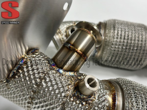 Tuyau de descente sport à haut débit SpeedWinner en acier inoxydable 304 sans catalyseur avec protection thermique pour Ferrari F8 3.9T V8 - Product Image 2