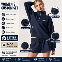 Ensemble short et sweat à demi-zip pour femme avec logo personnalisé imprimé en relief, en tissu éponge 280G, tenue décontractée deux pièces, vente en gros de sweats à capuche zippés