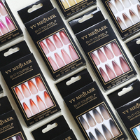 VV Mei Jia Er Design Long Ballet tête tranchante 24 pièces ongles artificiels nouveau élégant dégradé de couleur vif appuyer sur la pointe des ongles