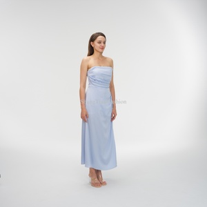 เดรสยาวแฟชั่นใหม่สำหรับผู้หญิง เดรสทรงเข้ารูปลำลองสำหรับสุภาพสตรี เดรสผ้าซาตินแบบไร้สาย OEM - Product Image 2