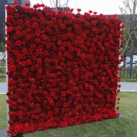 F198 Mur de Fleurs Artificielles Luxe en Roses Rouges Faux Soie 3D 5D Bordeaux pour Décor de Fond Mural de Restaurant ou Événement de Mariage